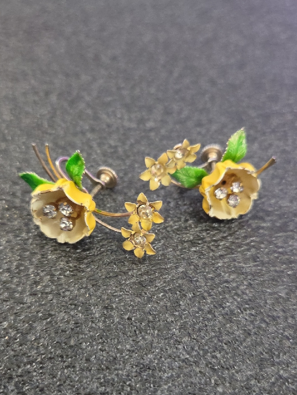 Vintage Poppy Flower Rhinestone Earrings